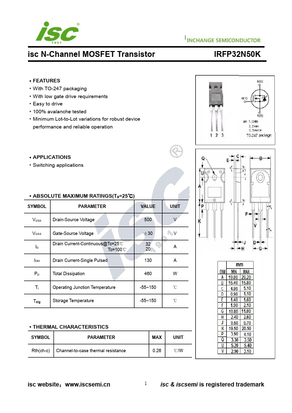 <?=IRFP32N50K?> डेटा पत्रक पीडीएफ
