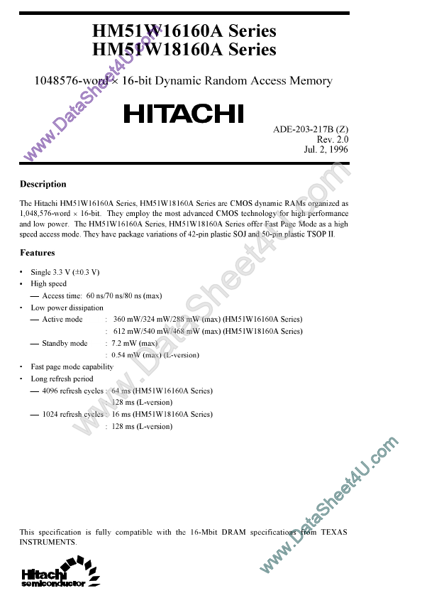 HM51W18160A Hitachi Semiconductor