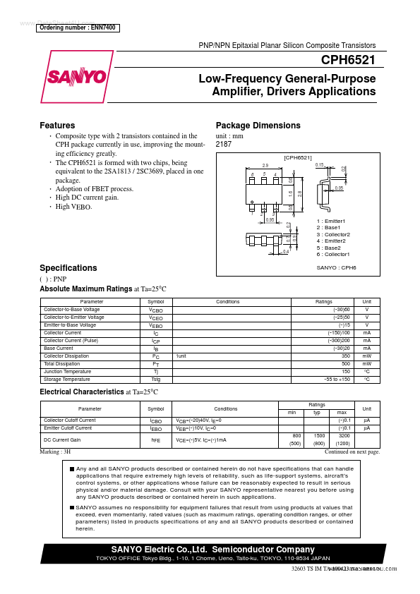 CPH6521 Sanyo Semicon Device