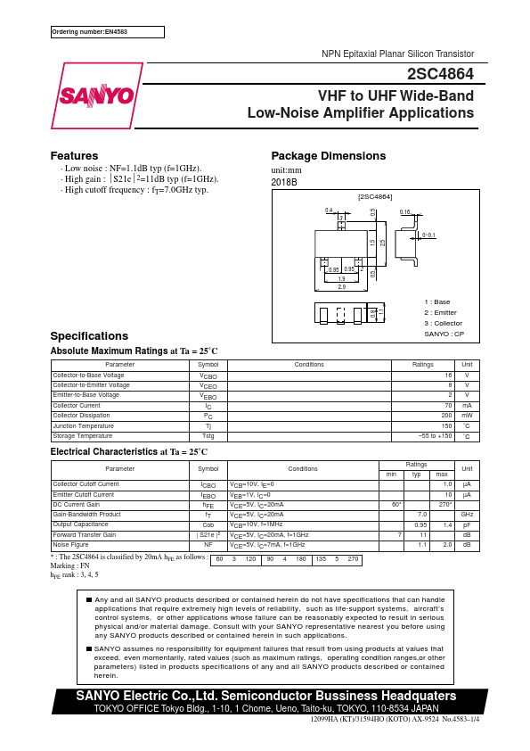 2SC4864 Sanyo Semicon Device