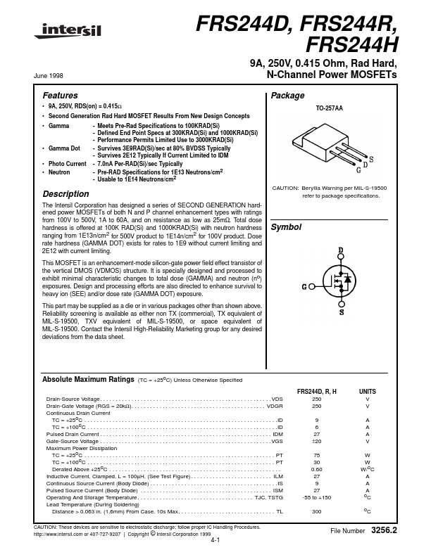 FRS244R Intersil