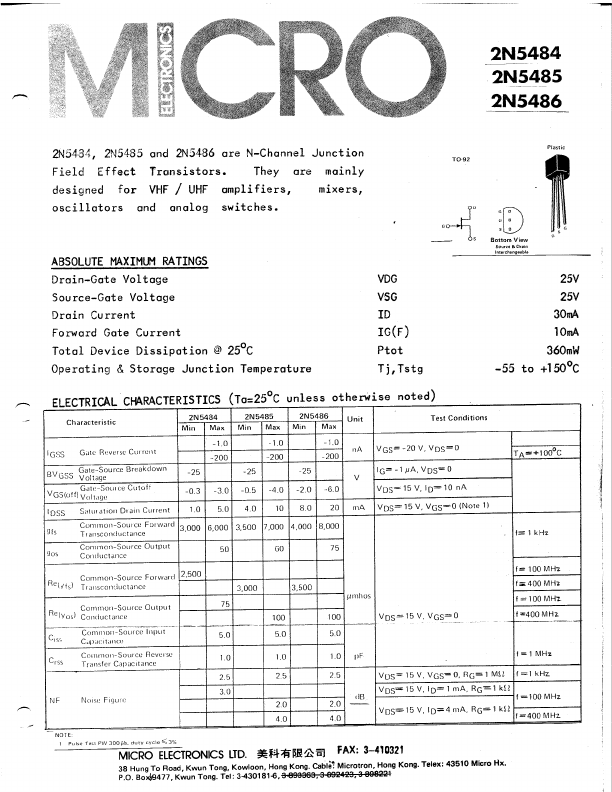 2N5485 Micro Electronics