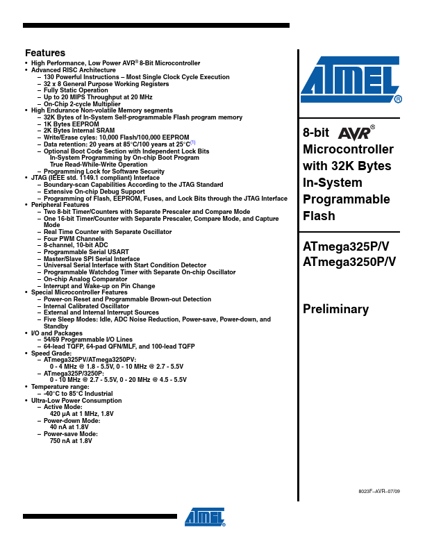 <?=ATmega3250V?> डेटा पत्रक पीडीएफ