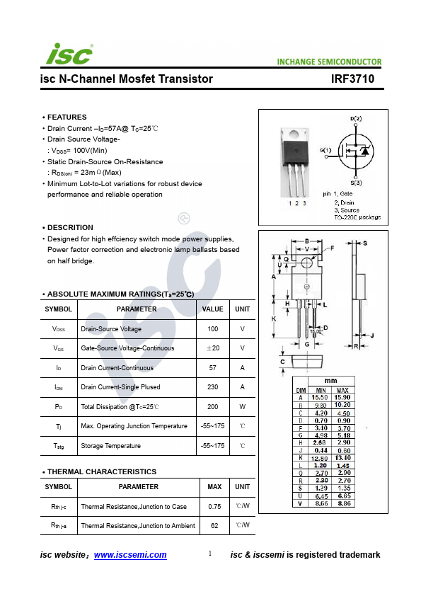 IRF3710 Inchange Semiconductor