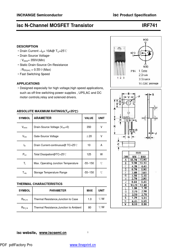 IRF741 Inchange Semiconductor