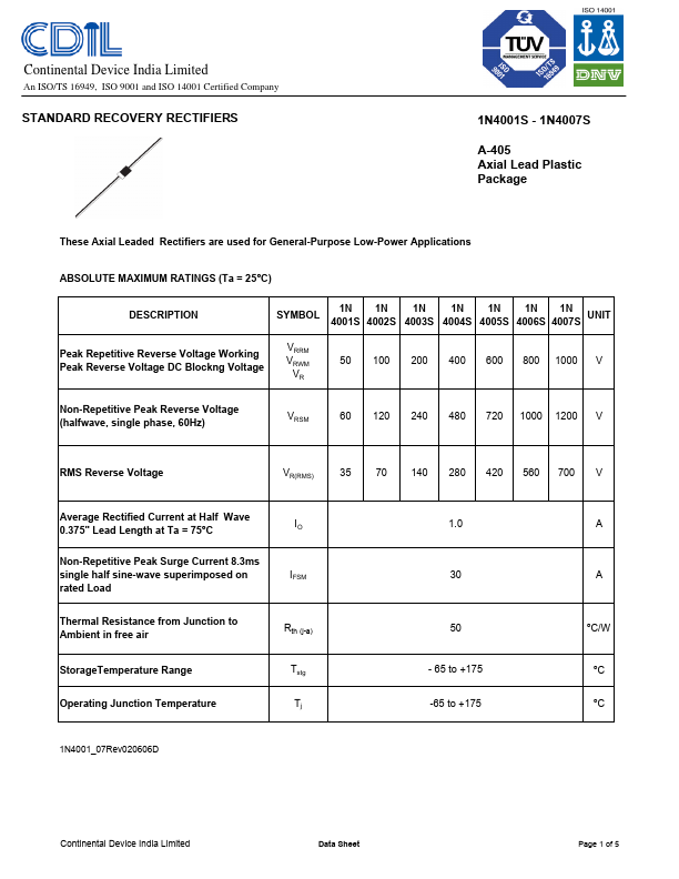 <?=1N4007S?> डेटा पत्रक पीडीएफ