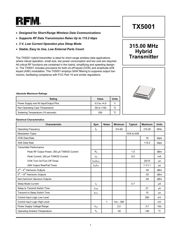 TX5001 RF Monolithics  Inc