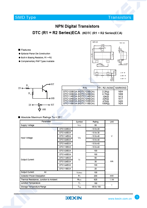 <?=KDTC143ECA?> डेटा पत्रक पीडीएफ