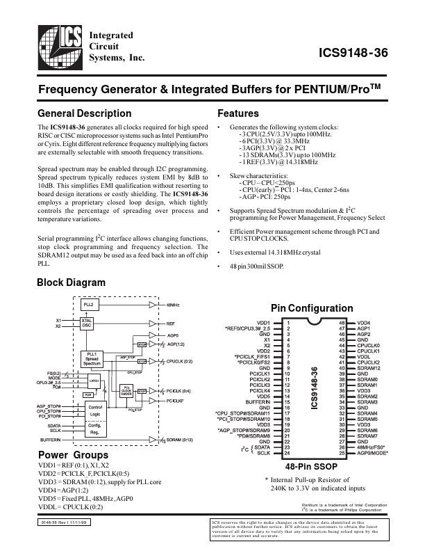 ICS9148-36 Integrated Circuit Systems