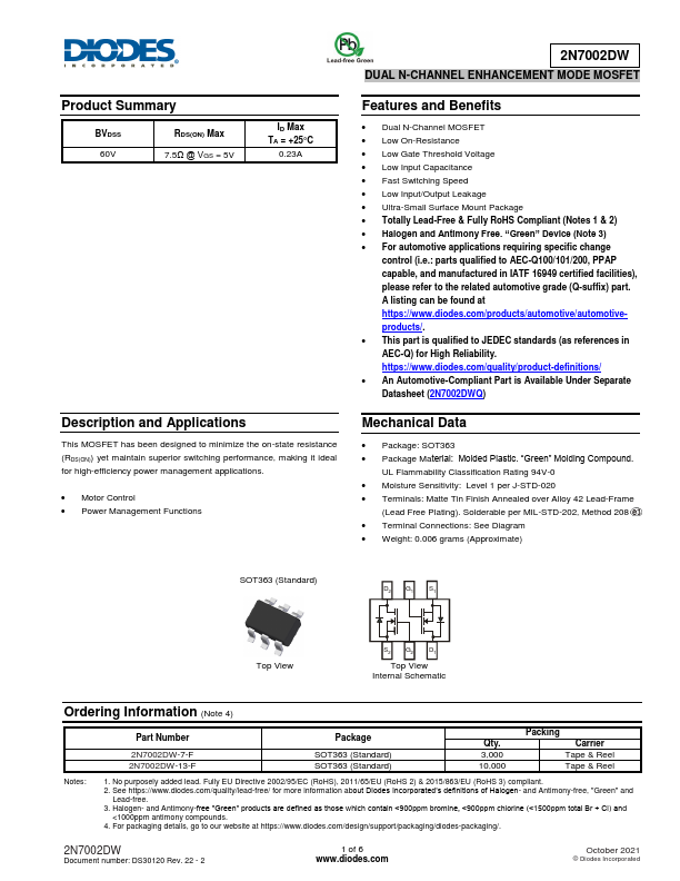 2N7002DW Diodes Incorporated