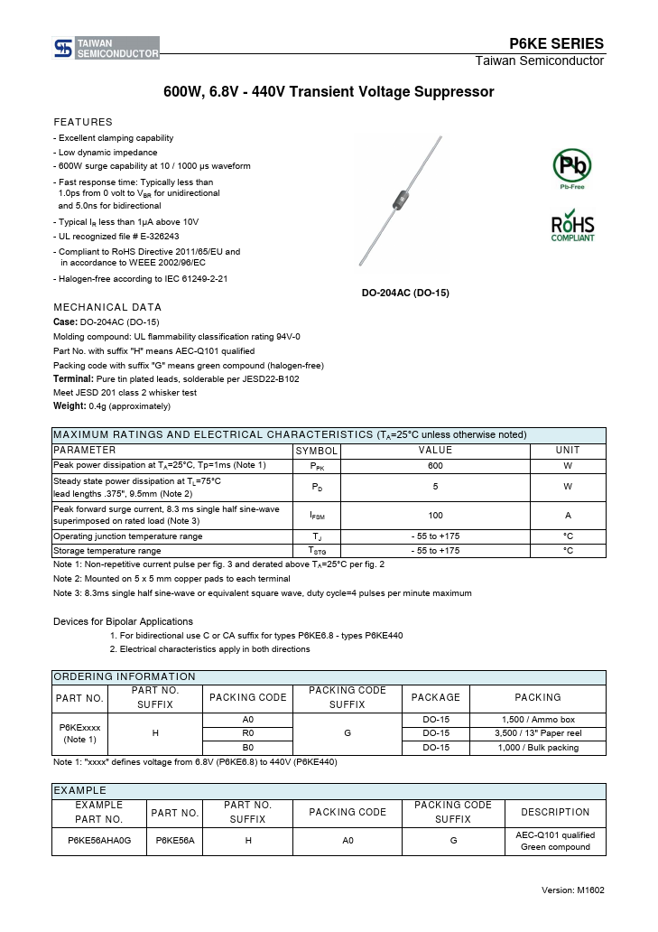 P6KE440A Taiwan Semiconductor