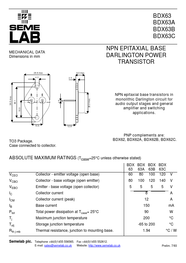 BDX63 Seme LAB