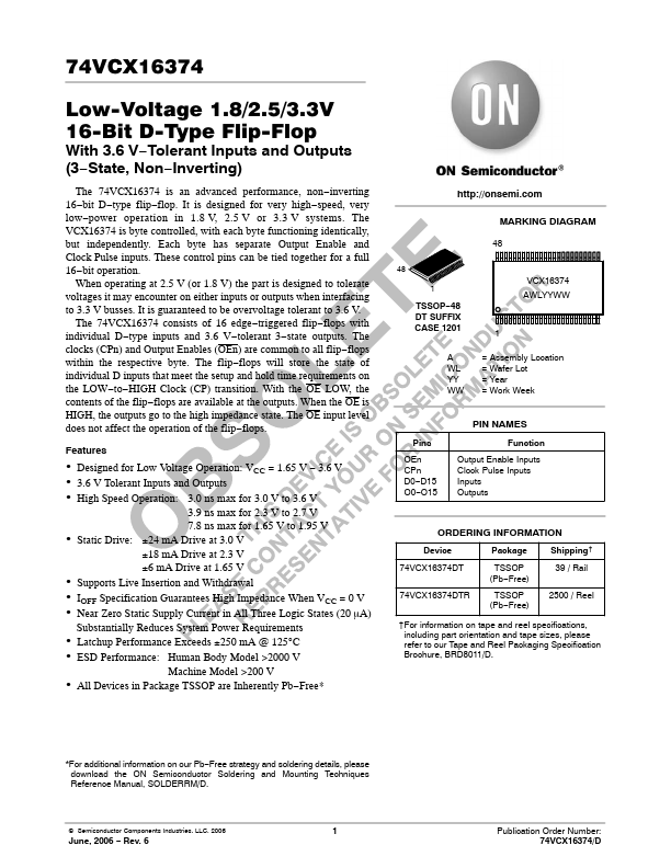 74VCX16374 ON Semiconductor