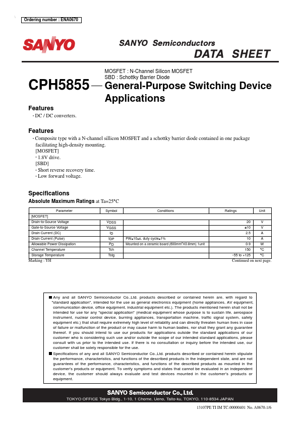 CPH5855 Sanyo Semicon Device