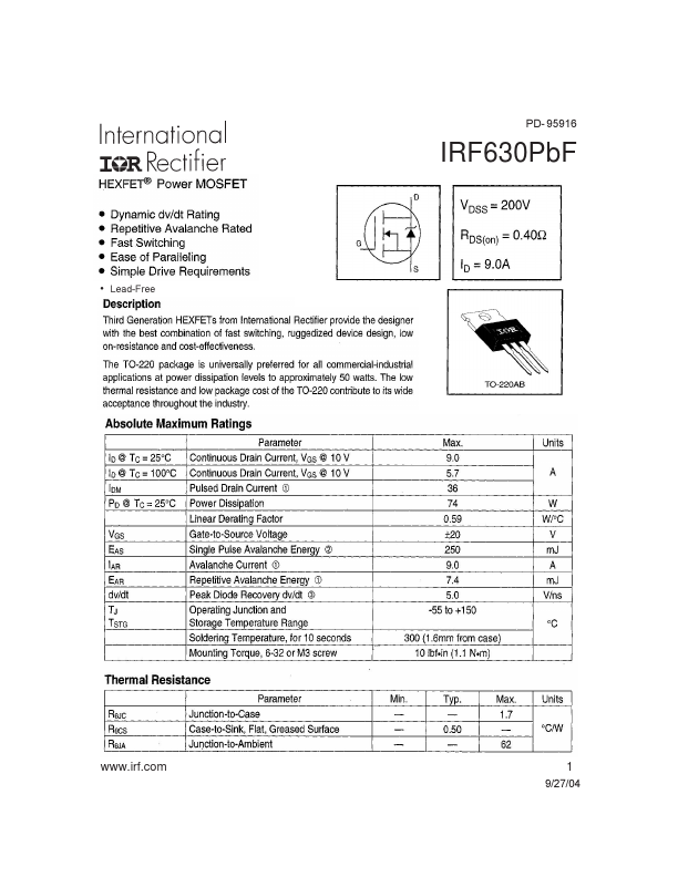 IRF630PBF International Rectifier