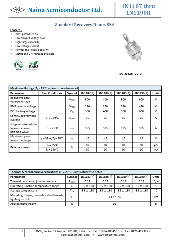 1N1188R Naina Semiconductor