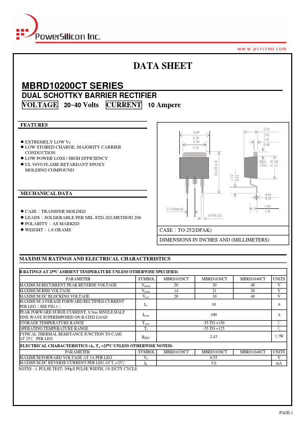 MBRD1030CT Power Silicon