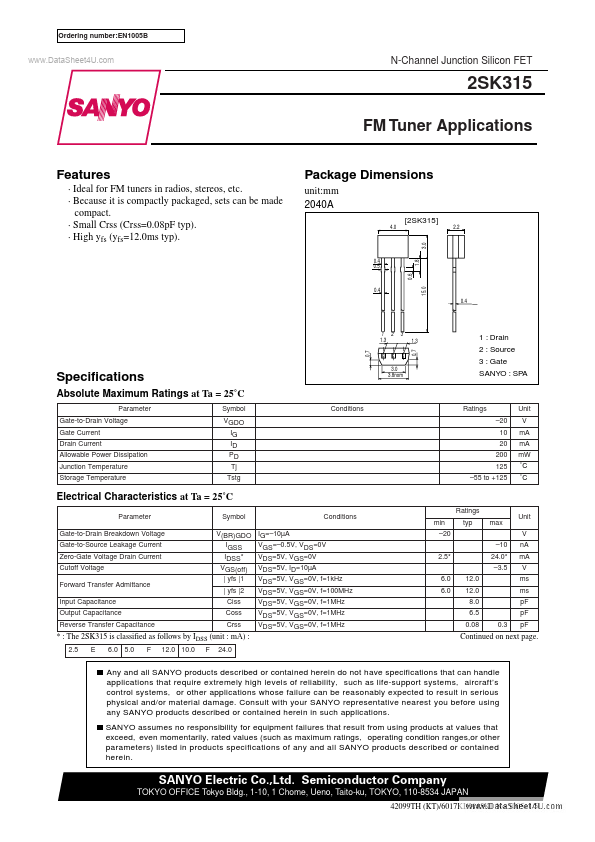 2SK315 Sanyo Semicon Device