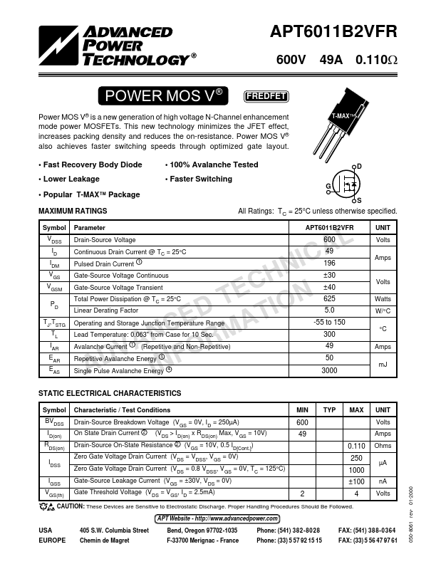 <?=APT6011B2VFR?> डेटा पत्रक पीडीएफ