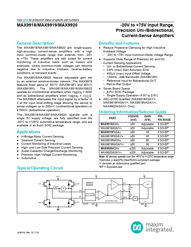 MAX9918 Maxim Integrated Products