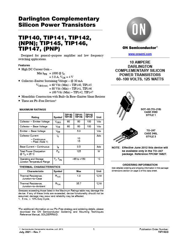 TIP140 ON Semiconductor