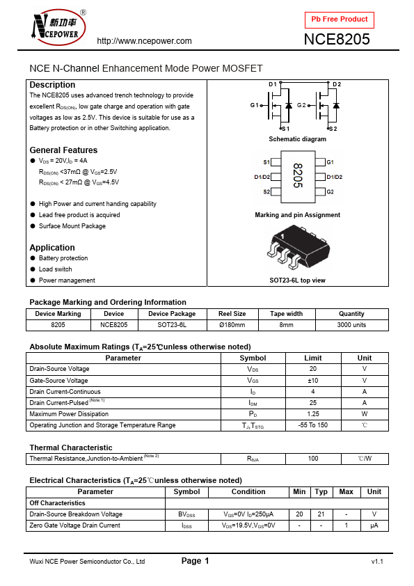 NCE8205 NCE Power Semiconductor