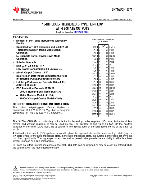 <?=SN74AUCH16374?> डेटा पत्रक पीडीएफ