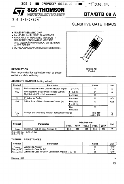 <?=BTA08A-700A?> डेटा पत्रक पीडीएफ