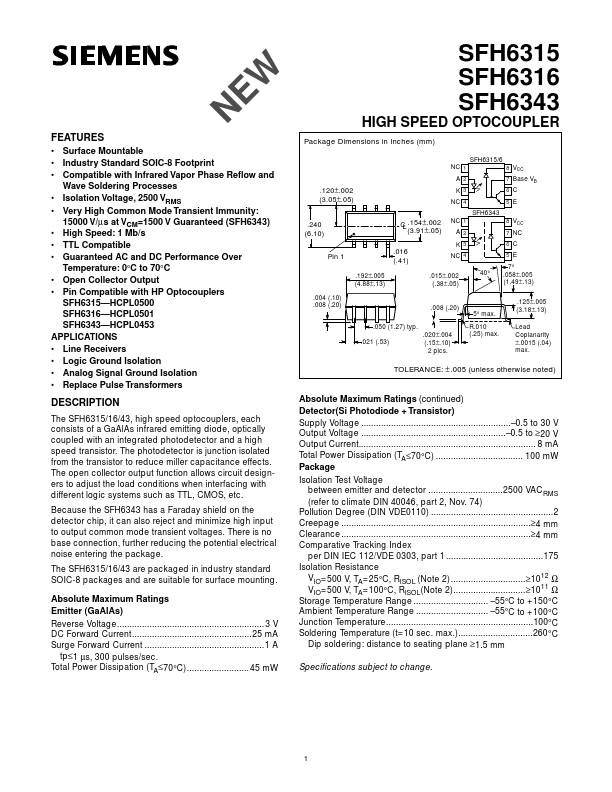 SFH6343 Siemens Semiconductor Group