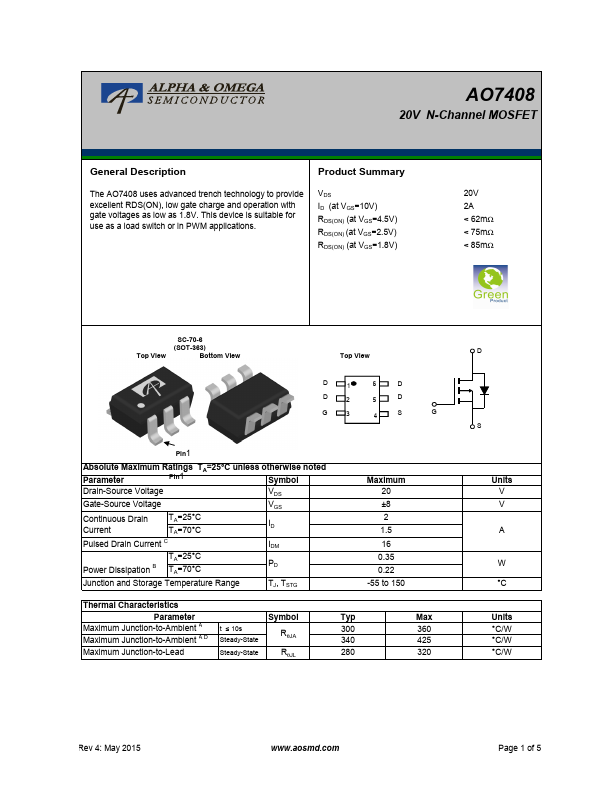 AO7408 Alpha & Omega Semiconductors