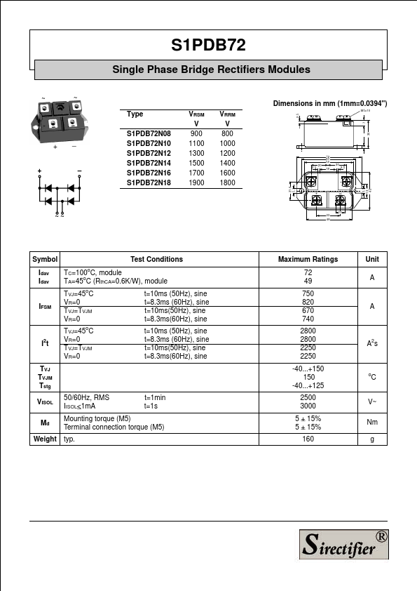 S1PDB72N18 Sirectifier Semiconductors