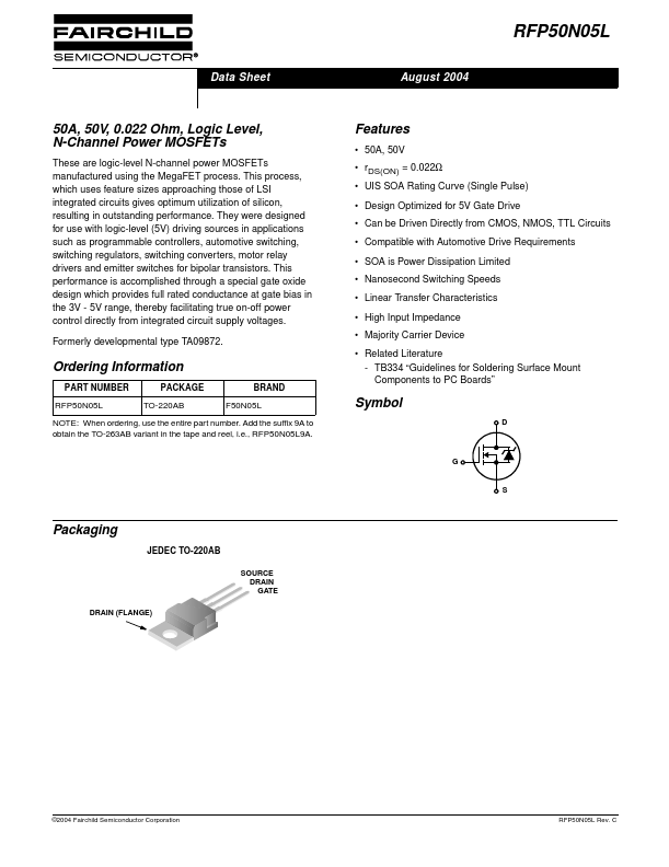 RFP50N05L Fairchild Semiconductor