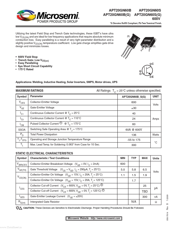 <?=APT20GN60SG?> डेटा पत्रक पीडीएफ