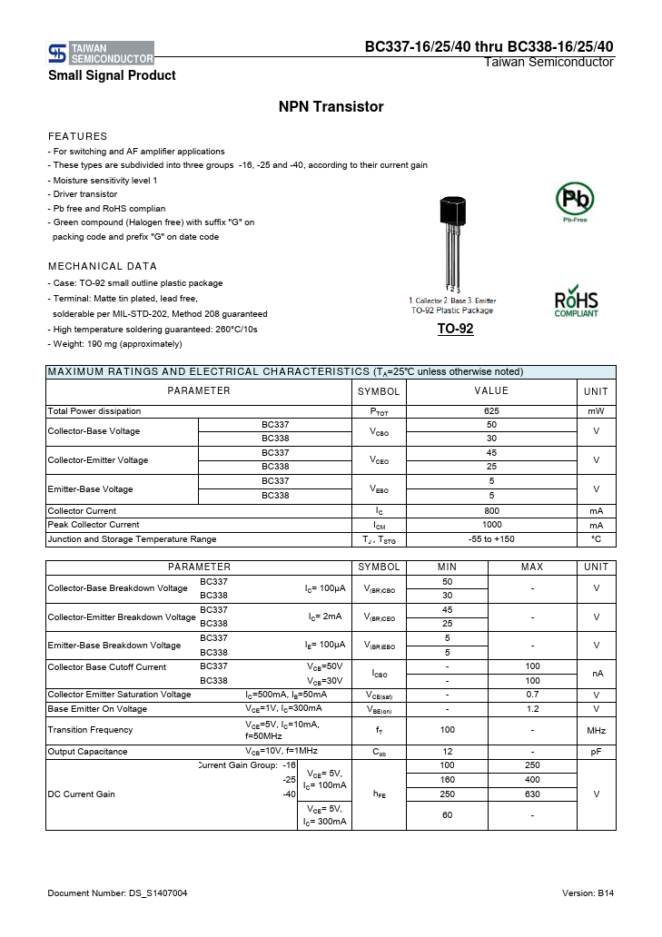 BC338-16 Taiwan Semiconductor