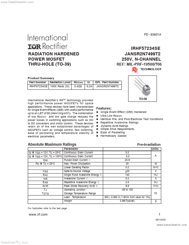 IRHF57234SE International Rectifier