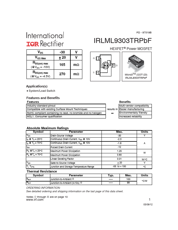 IRLML9303TRPBF International Rectifier