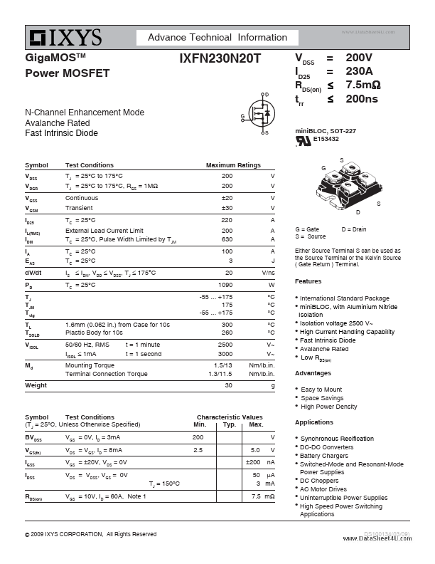 <?=IXFN230N20T?> डेटा पत्रक पीडीएफ