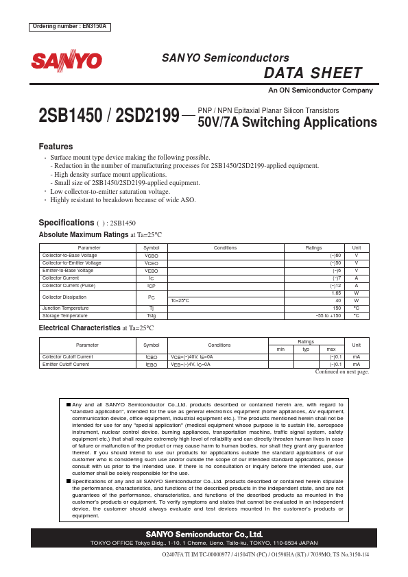 2SB1450 Sanyo Semicon Device