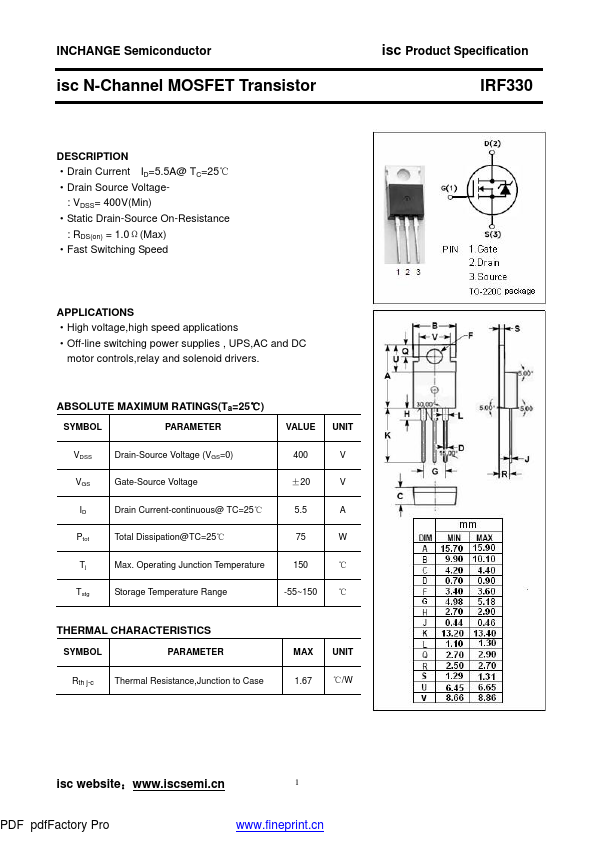 IRF330 Inchange Semiconductor