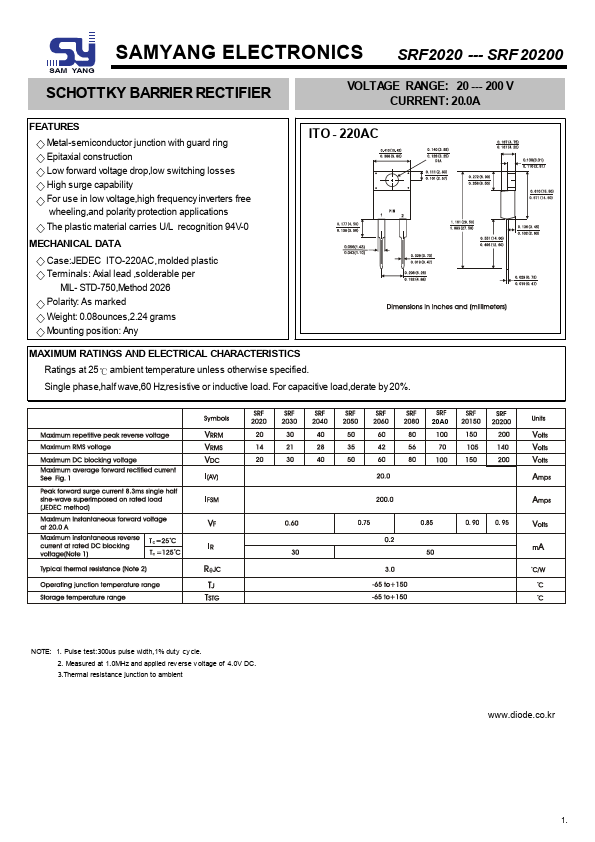 SRF2080 SAMYANG ELECTRONICS