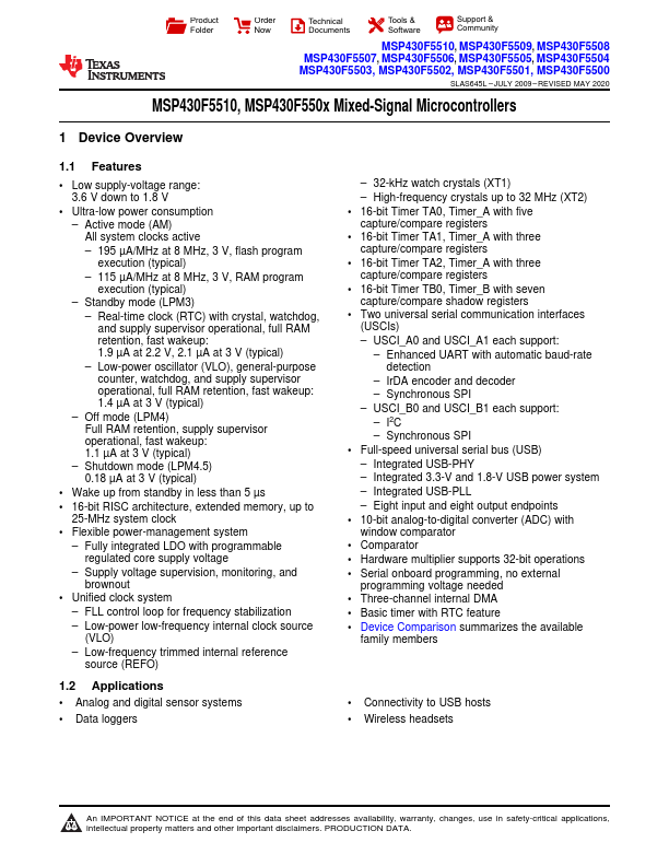 <?=MSP430F5503?> डेटा पत्रक पीडीएफ