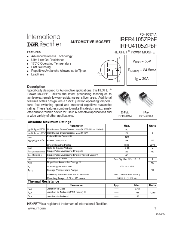 IRFR4105ZPBF International Rectifier