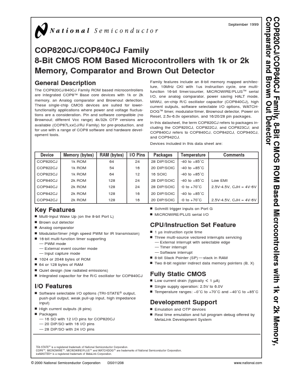 COP940CJ National Semiconductor