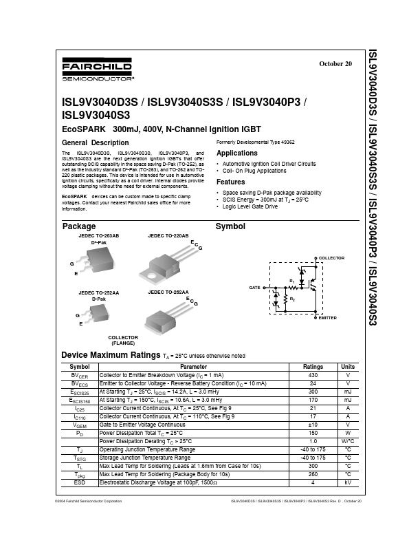 ISL9V3040S3 Fairchild Semiconductor