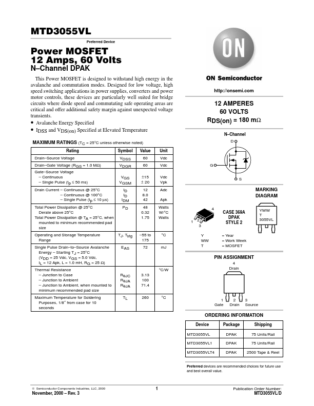 MTD3055VL ON Semiconductor