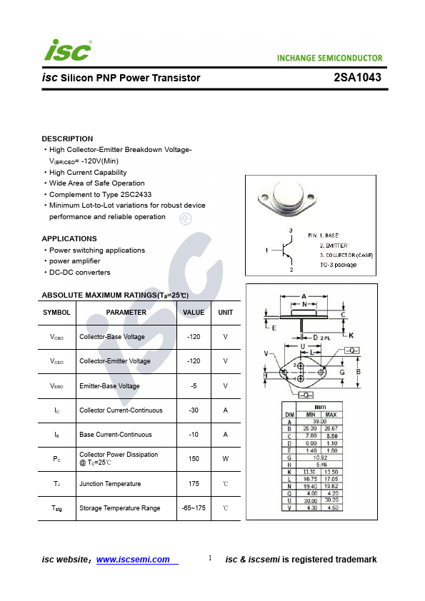 2SA1043 Inchange Semiconductor