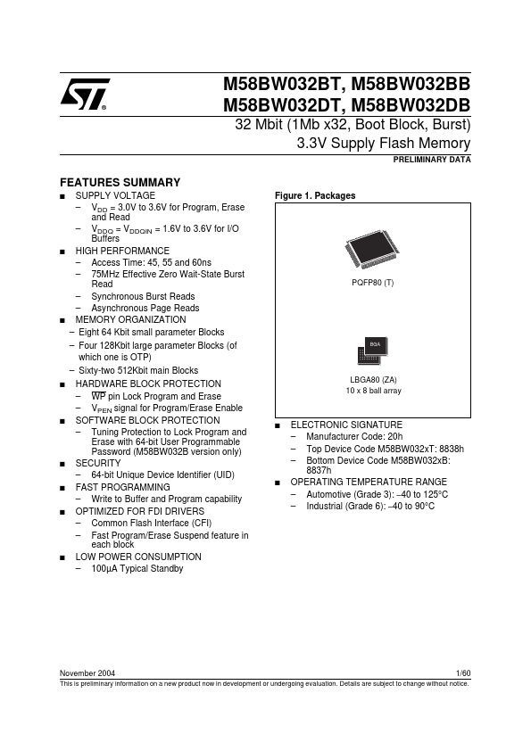 M58BW032DT STMicroelectronics