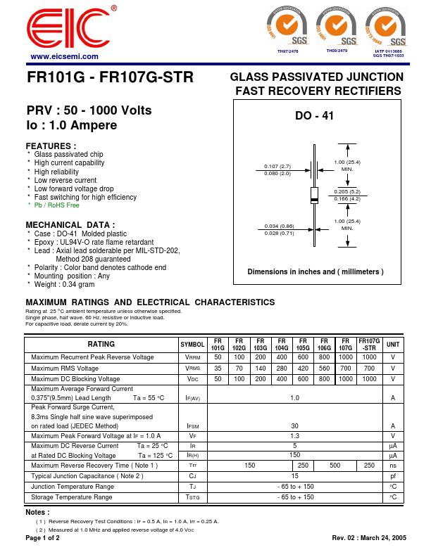 <?=FR101G?> डेटा पत्रक पीडीएफ