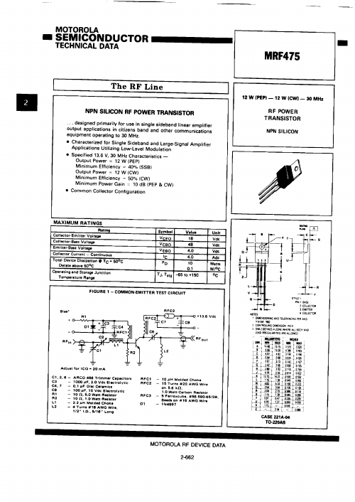 MRF475 Motorola Semiconductor