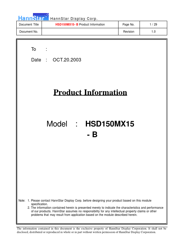 <?=HSD150MX15-B?> डेटा पत्रक पीडीएफ